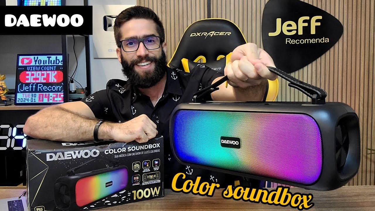 CAIXA DE SOM DAEWOO COLOR SOUNDBOX DW542 100W: BOA, Bonita e Barata! (Unboxing/Analise)