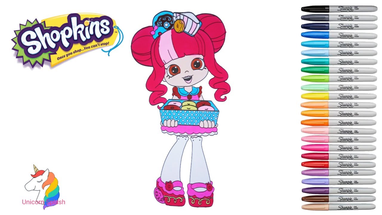 Shopkins Shoppies Coloring book Page Donatina Coloring book Unicorn Splash