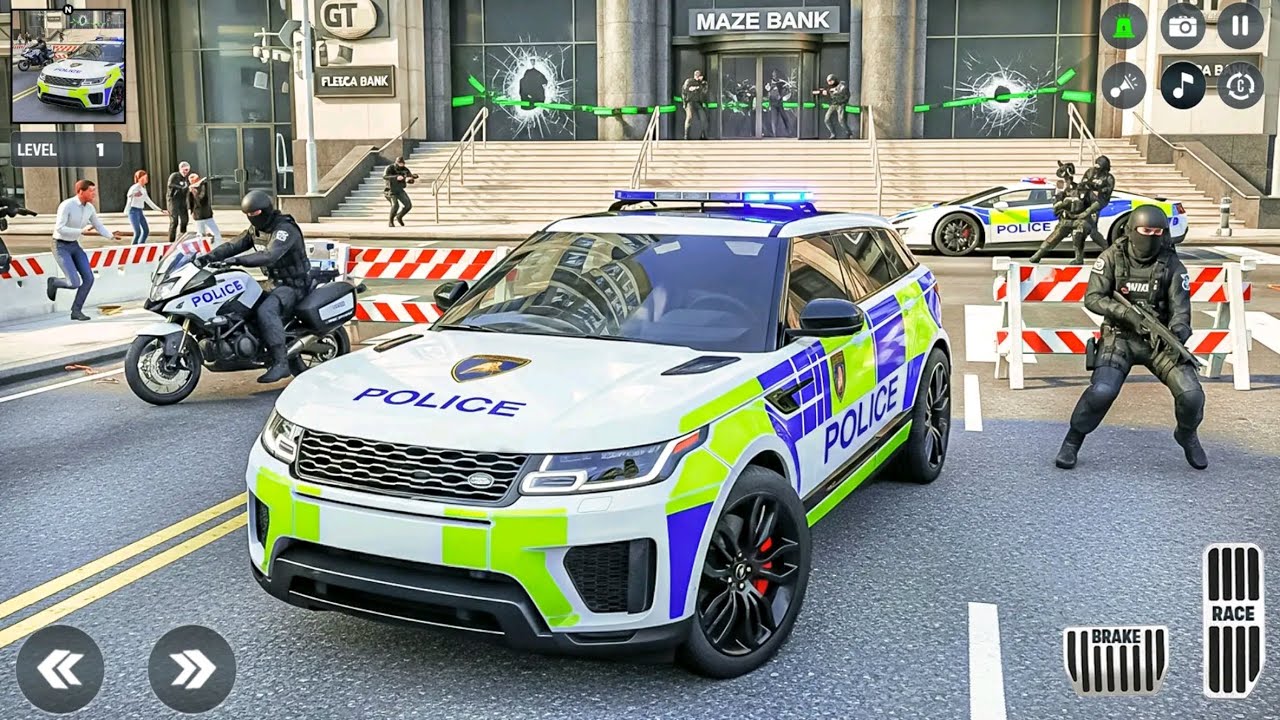 Driving this spectacular police car to chase the thief and park the vehicle