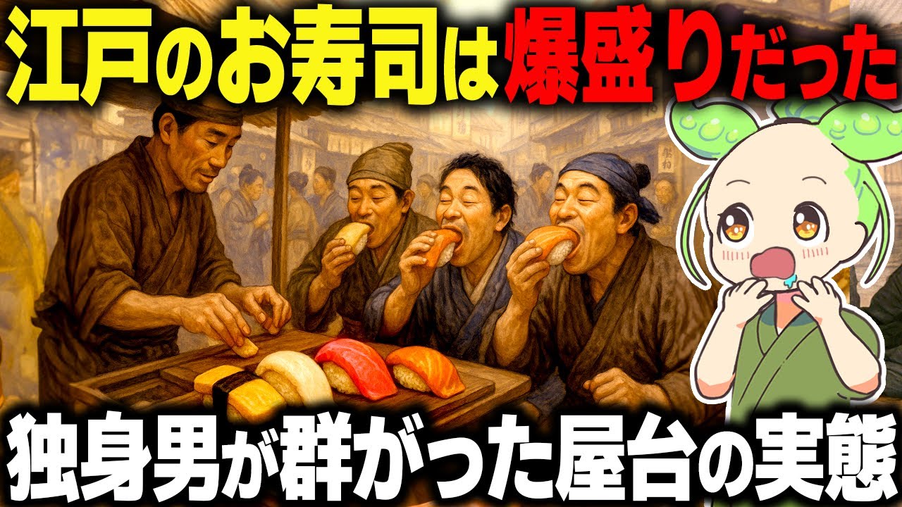 【衝撃！】江戸の寿司は爆盛りだった！？独身男が通い詰めた屋台の実態とは…【ずんだもん＆ゆっくり解説】