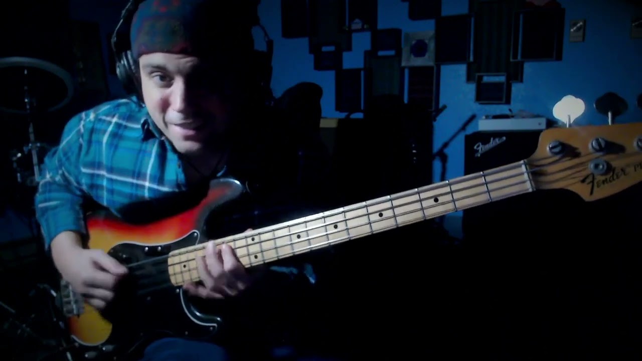 Cody Wright plays a 1973 Fender Precision Bass in the studio
