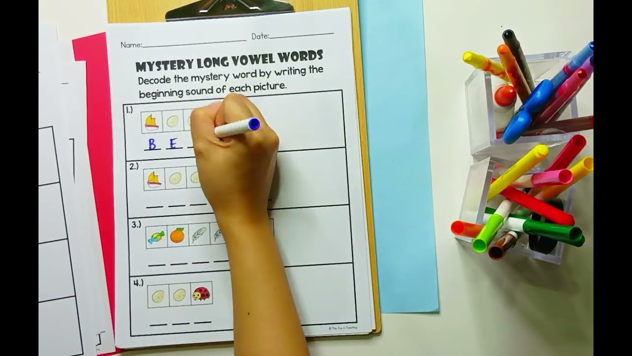 Long Vowel Teams Mystery Worksheets Phonics Activity Color by Code Kindergarten 1st 2nd Grade