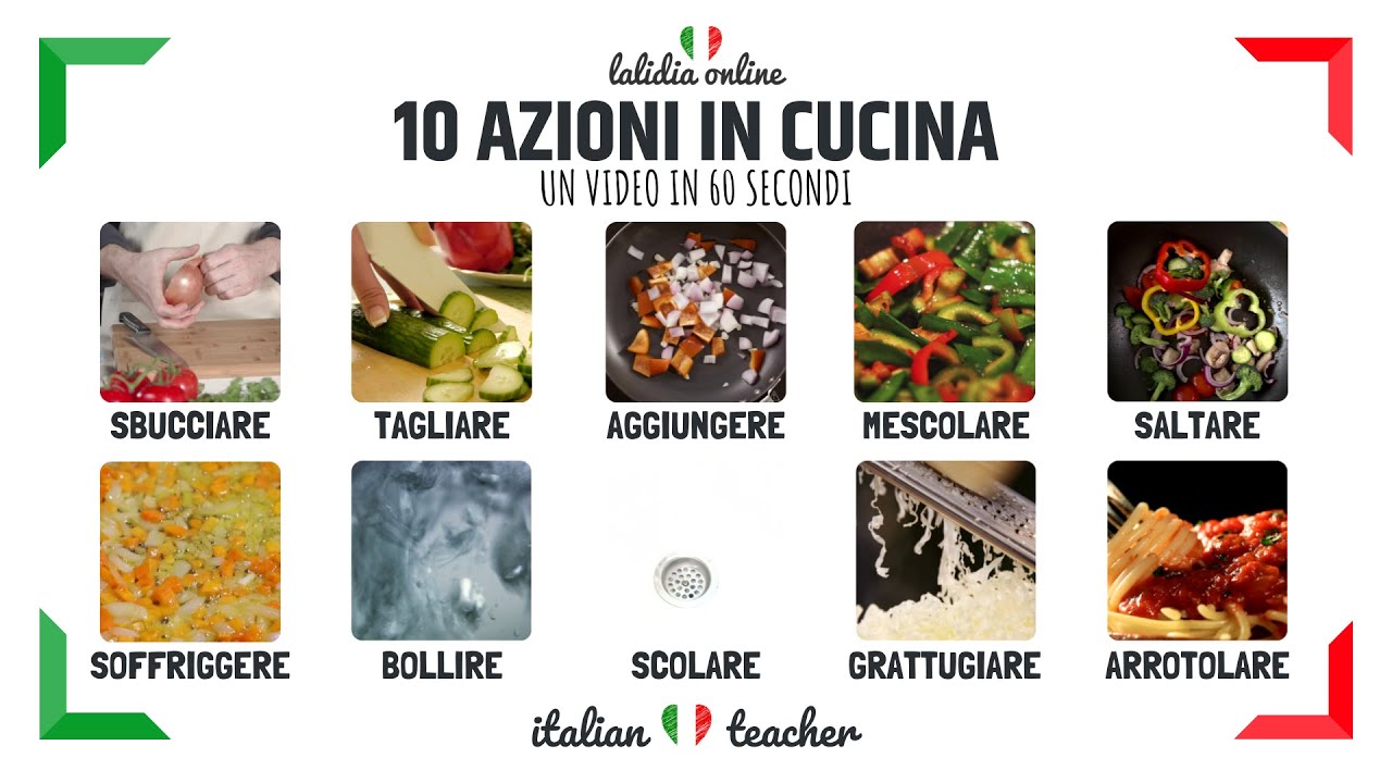 10 ITALIAN VERBS - Un video in 60 secondi - 10 VERBI che usiamo in CUCINA - Italian for Beginners