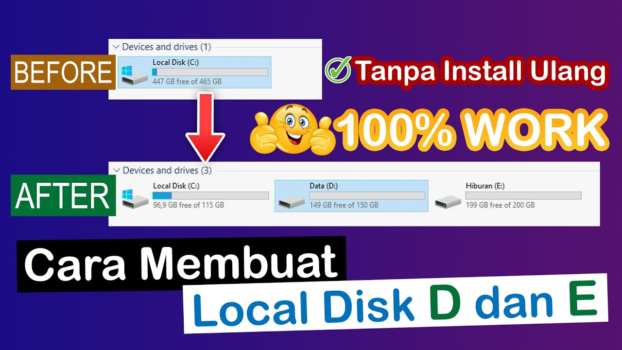 GAMPANG‼ Begini CARA PARTISI HARDISK di WINDOWS 10 / 11 untuk MEMBUAT LOCAL DISK D dan E pada LAPTOP