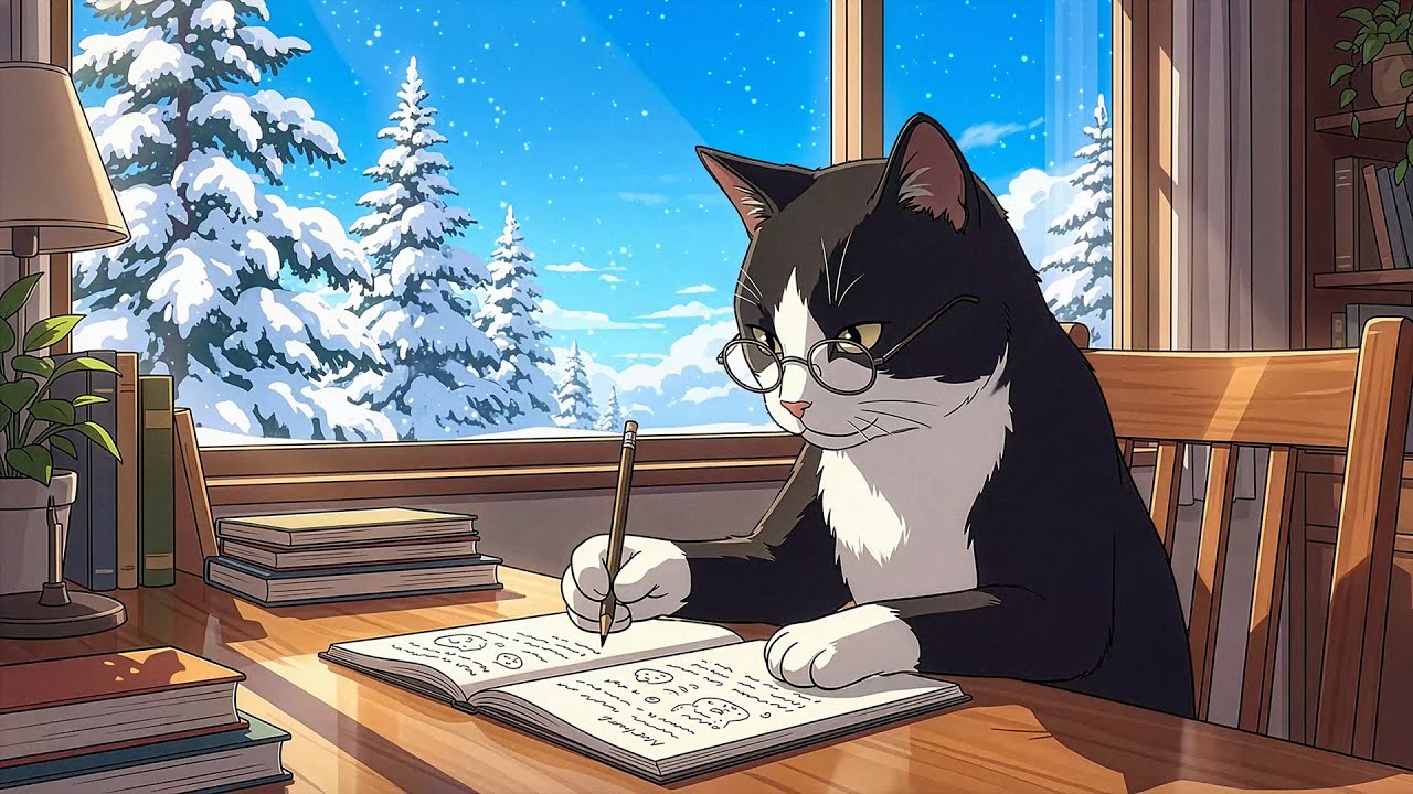 Cozy Winter Lofi with Cat 📚 Calm Beats for Study, Relax & Writing