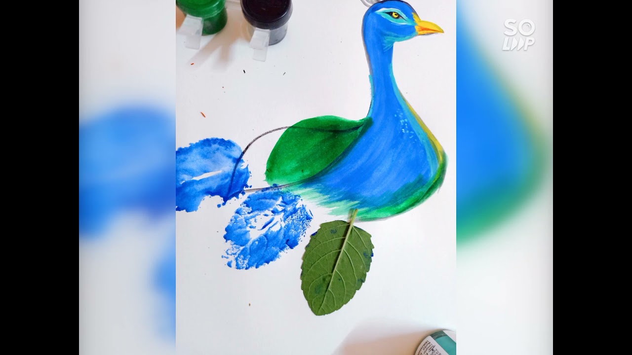 texture printing with leaf | creative ideas to make peacock 🦚