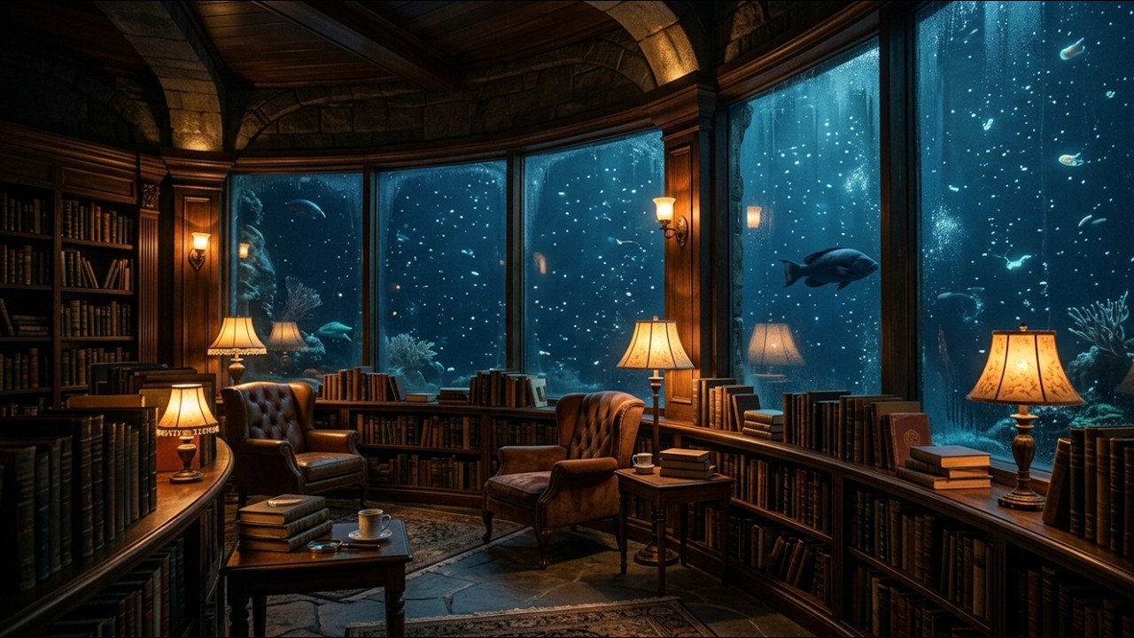 Underwater Library at Night // Deep Ocean Ambience for Relaxation