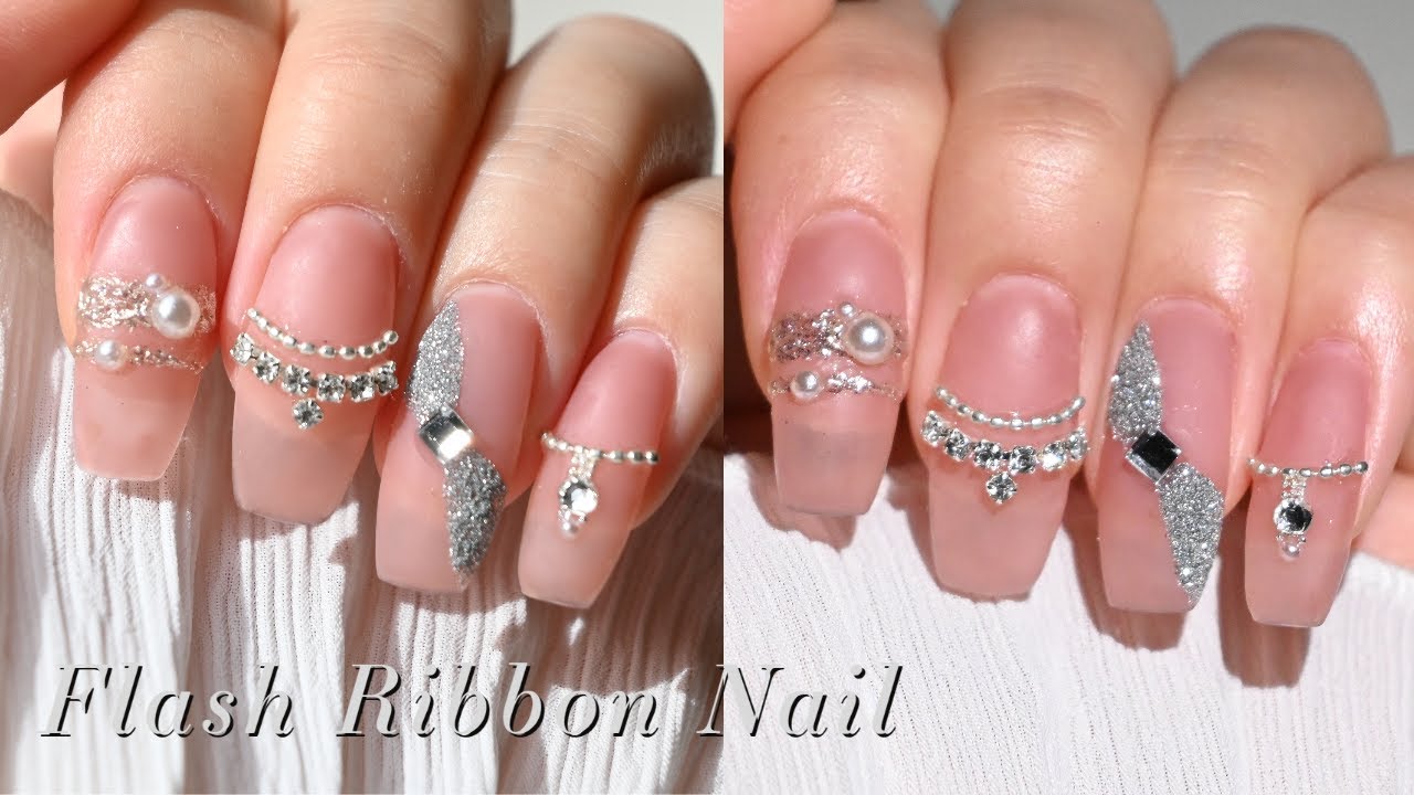 フラッシュパウダーで作る輝くリボンネイル🎗️💎✨マットピンク&シルバー