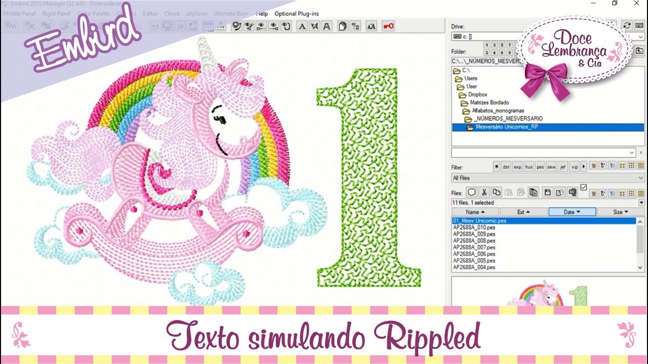 Texto simulando Rippled no Embird