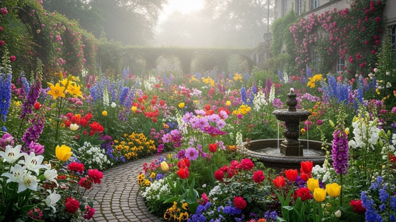 🌸 A Gentle Walk Through a Quiet European Flower Garden in Soft, Healing Light