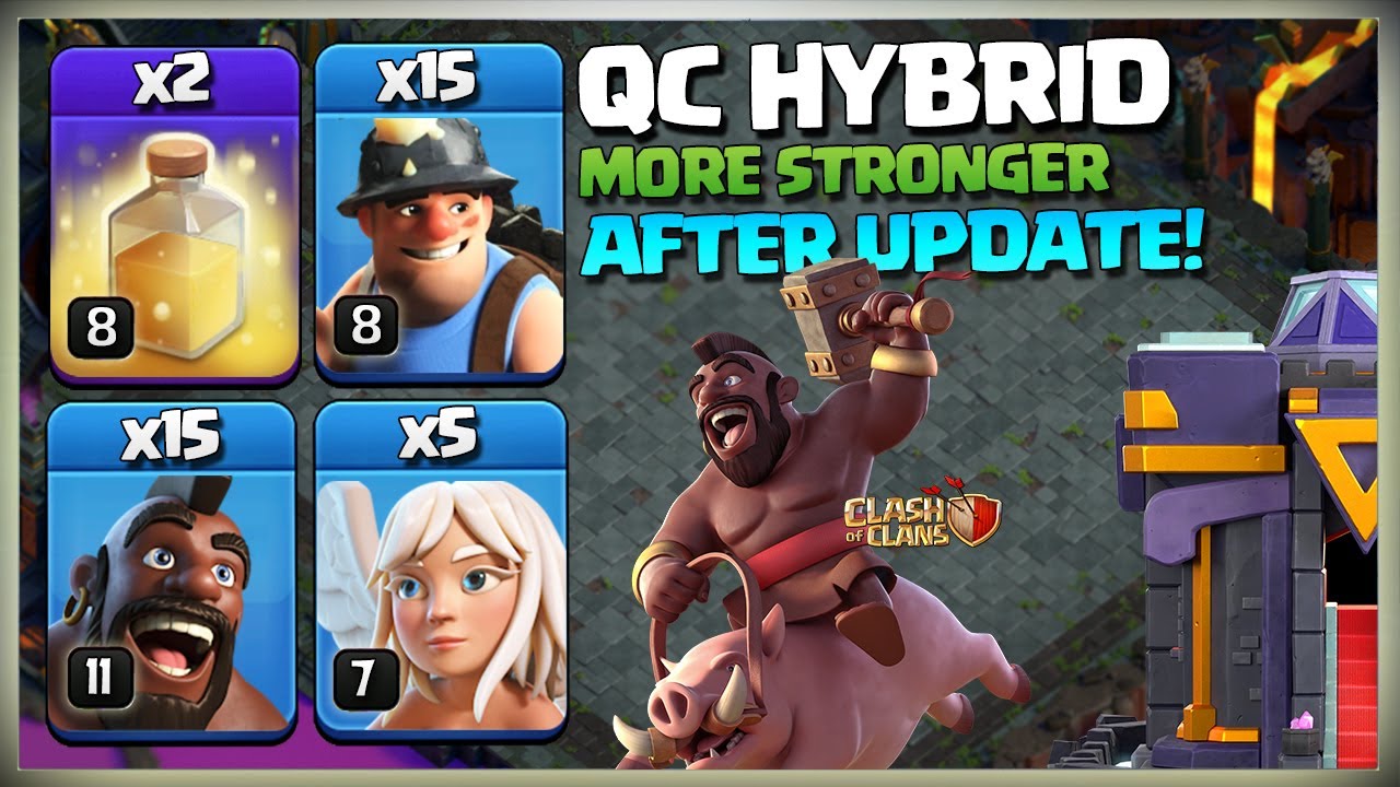 Stronger After Update TH14 Hybrid | Queen Charge Hog Miner Attack Strategy - Th14 vs Th15 Hit in coc
