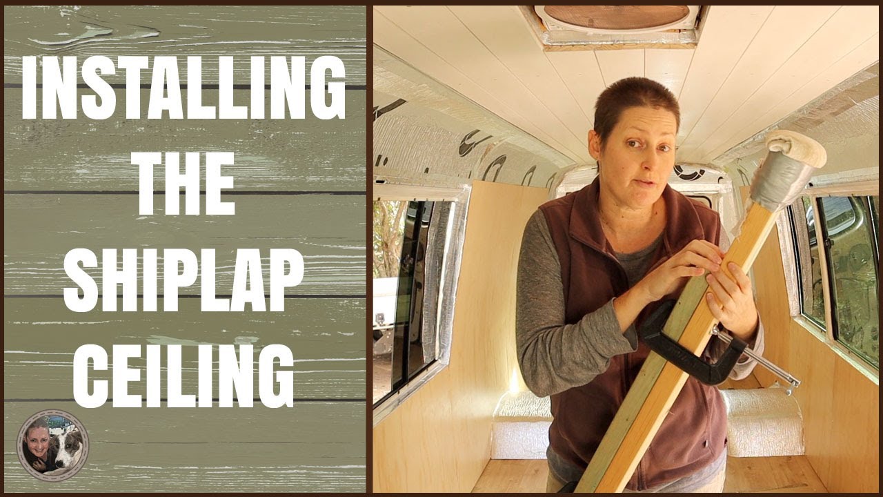 Installing the shiplap ceiling in my bus