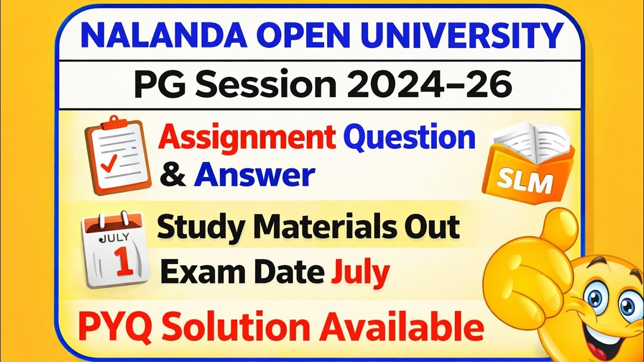 Nalanda open university Pg Assignments questions kab tak aayega session 2024-26 | Nou Pg Exam kab se