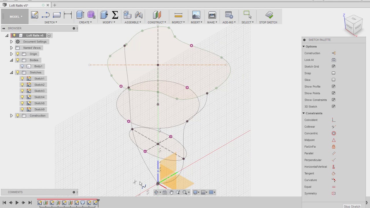 Лофтинг в Autodesk Fusion 360 с рельсами
