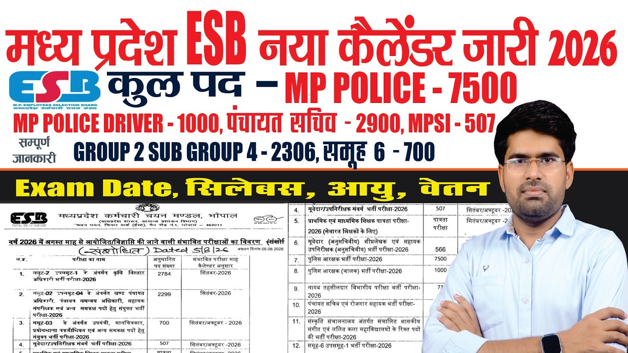 MP ESB Exam Calendar 2026 जारी | MP Police, SI, Driver, Group 2, पंचायत सचिव भर्ती की पूरी जानकारी