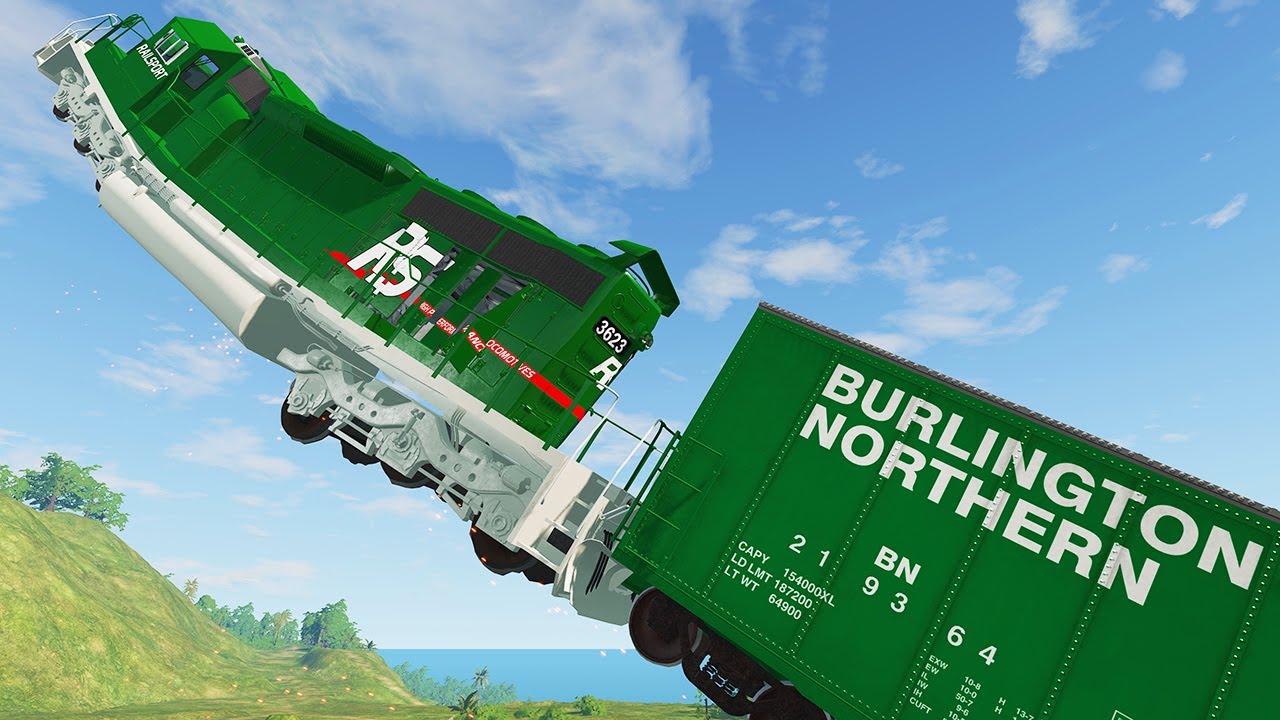 Epic High Speed Train Jumps #3 - BeamNG Drive - Train falls from Sky