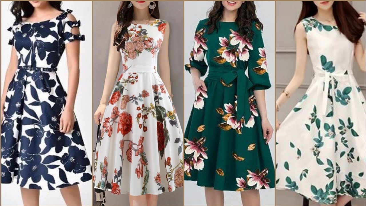 Fabulous And Stunning Stylish Floral Print ALine /Skater Dress Design