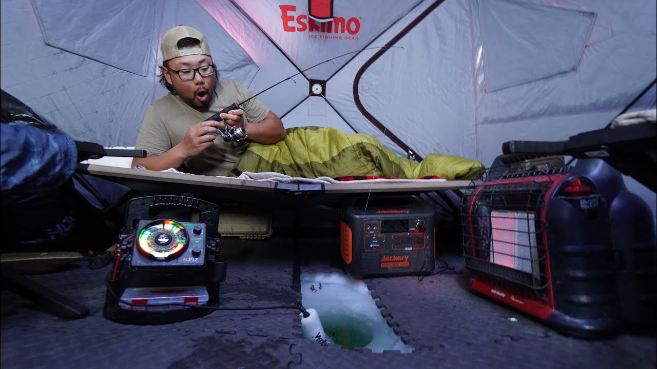 48 Hour Ice Camping in an OFF-GRID Insulated Tent!