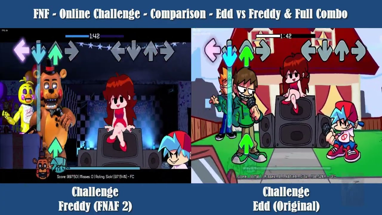 FNF - Comparsion - Online Challenge Edd VS Freddy (FNAF 2) & Full Combo (SPECIAL 1K SUBS)