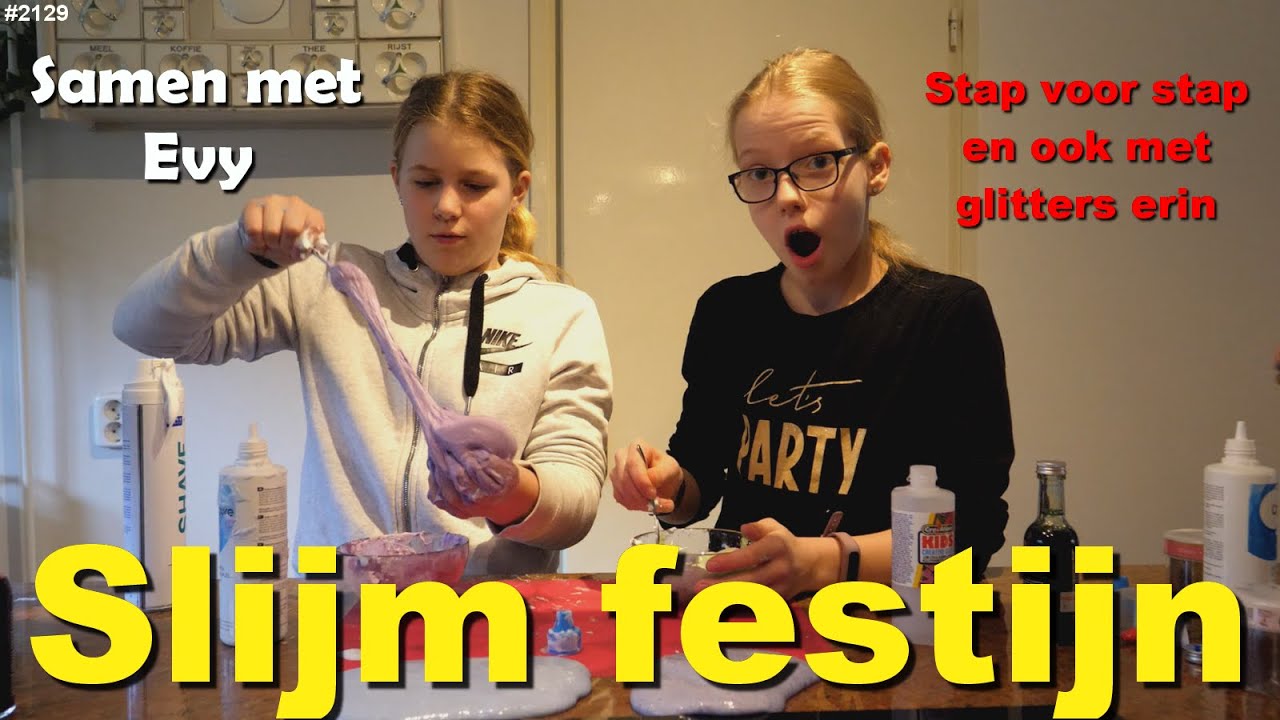 SLIJM FESTIJN samen met VRIENDIN. Slijm met GLITTERS erin. DIY fun #2129