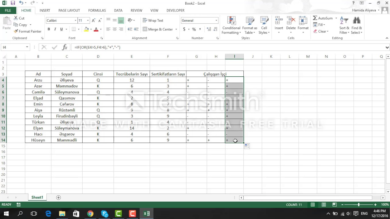 Excel if function (Azerbaycanca)