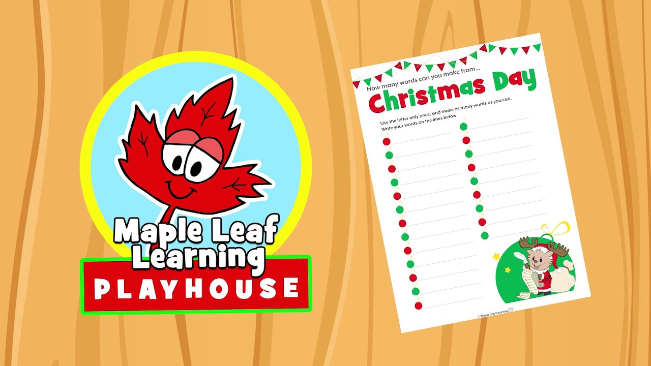 Christmas Day Anagram Worksheet for Kids | Maple Leaf Learning Playhouse