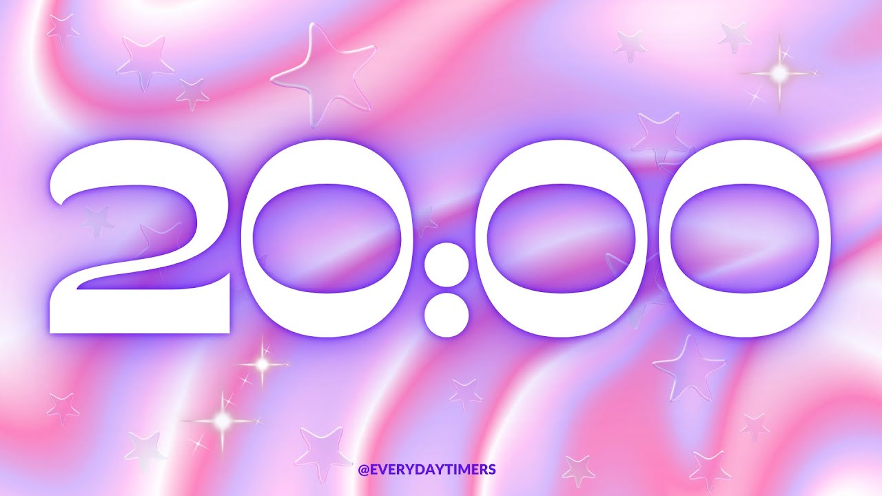 20 Minute Timer with Relaxing Music and Alarm | Happy Neon Timer
