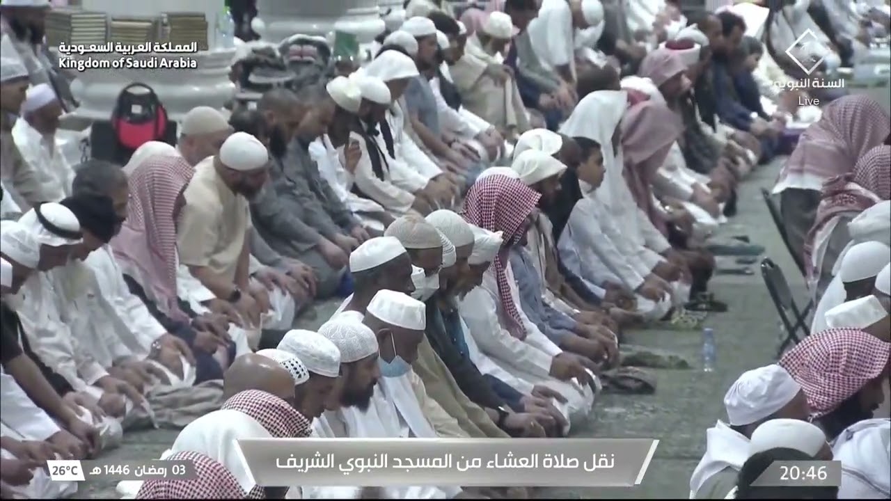صلاة العشاء والتراويح من المسجد النبوي الشريف بالمدينة المنورة ⁧3 ⁧رمضان ⁩ 1446هـ