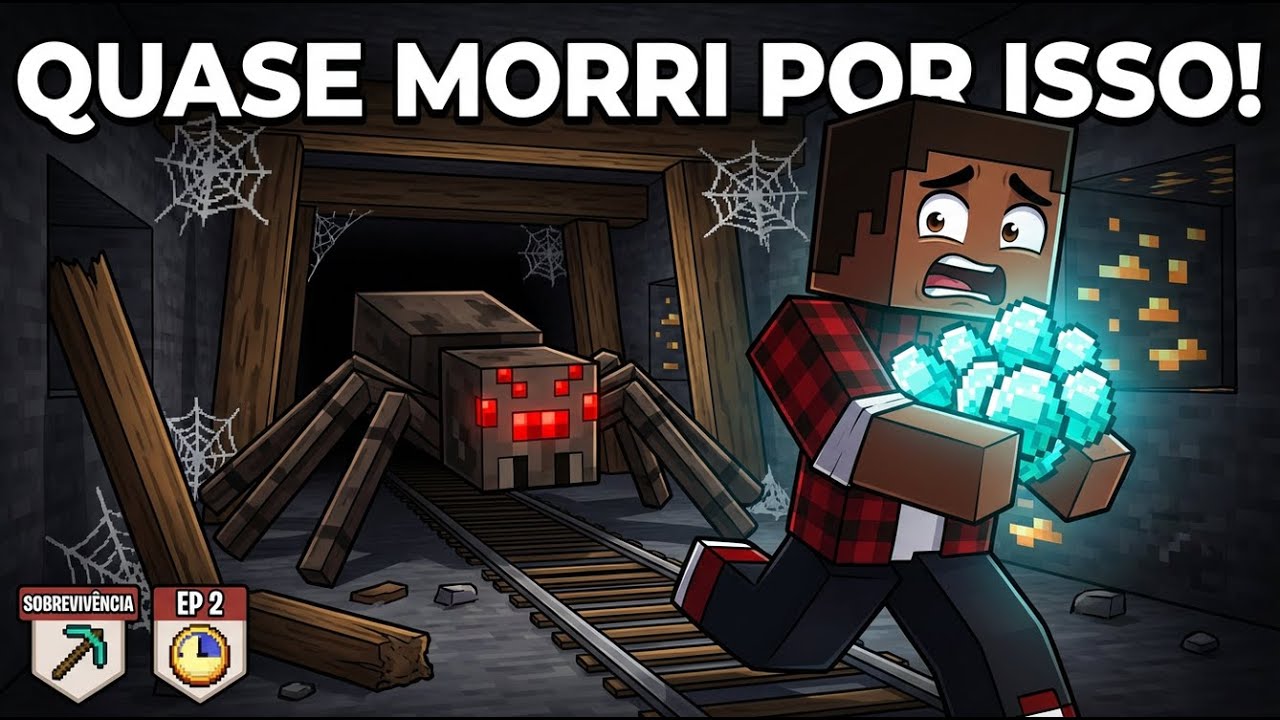 MINECRAFT SOBREVIVÊNCIA EP 2: QUASE MORRI NA MINA ABANDONADA POR DIAMANTES!