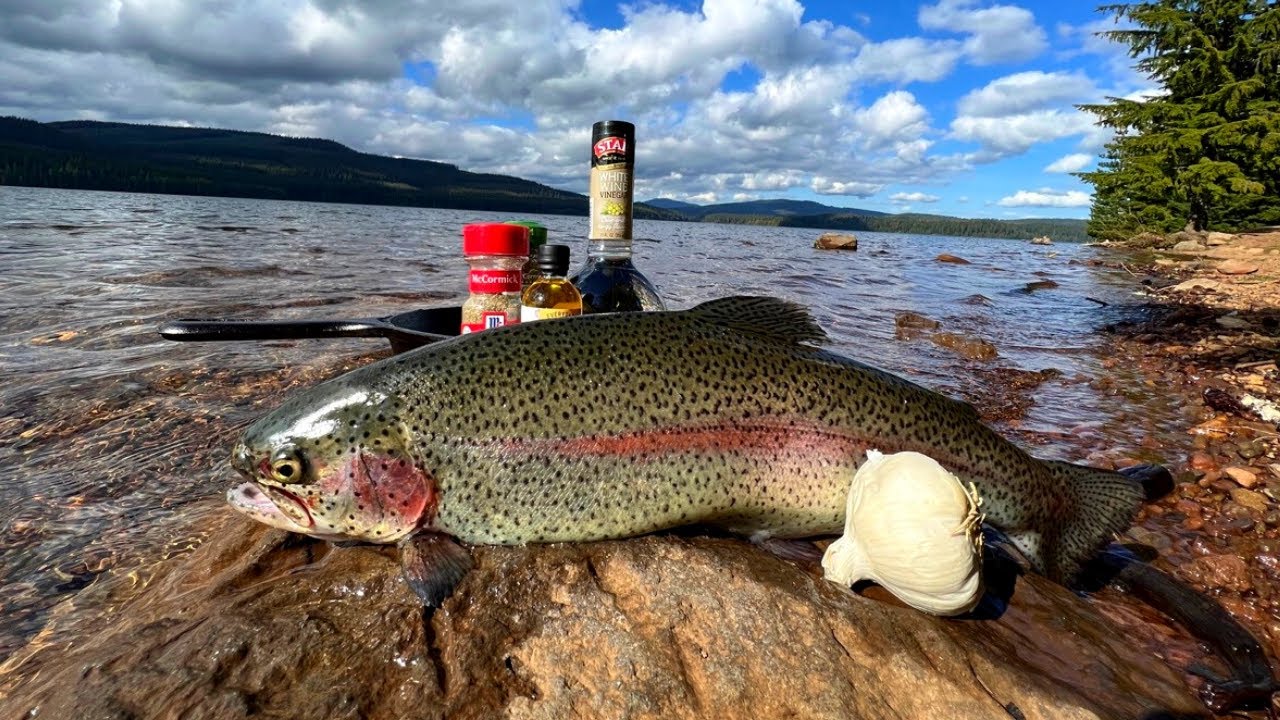 BIG TROUT Kayak Fishing | FIRE GRILLED TUSCAN TROUT On A MOUNTAIN LAKE | Catch & Cook Trout