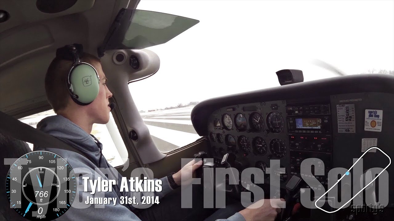 Tyler Atkins' first airplane solo at Sporty's Academy