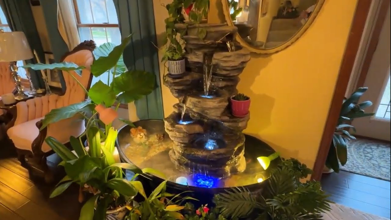 Indoor water fountain, golden fish, and ultrasonic fog mist maker, waterfall sound