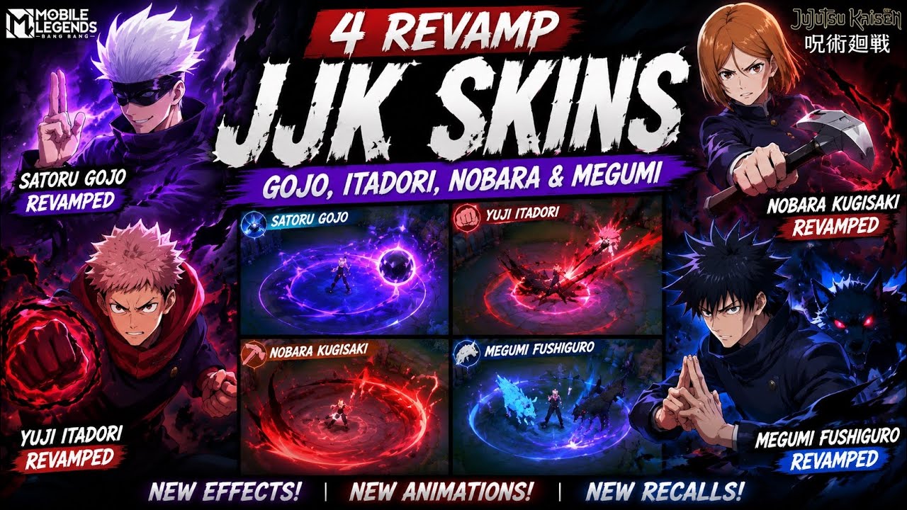 NEW Revamped JJK Skins First Look! Gojo, Yuji, Nobara & Megumi | MLBB