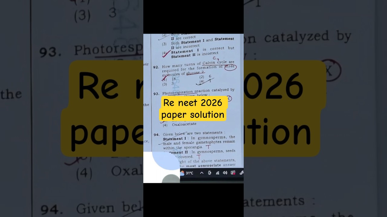 re neet 2026 paper solution & answer key #neetanswerkey #neetpapersolution #reneet2026