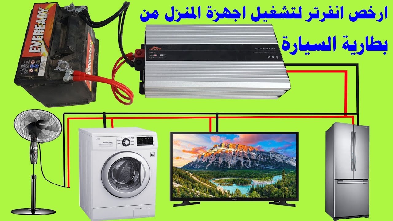 افضل وارخص انفرتر لتشغيل جميع اجهزة المنزل ببطارية السيارة 6000 واط