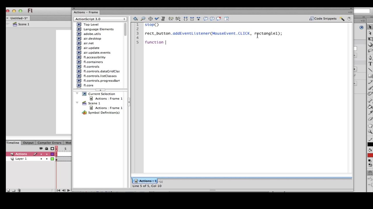 How to create a button in flash professional cs6 with actionscript 3.0