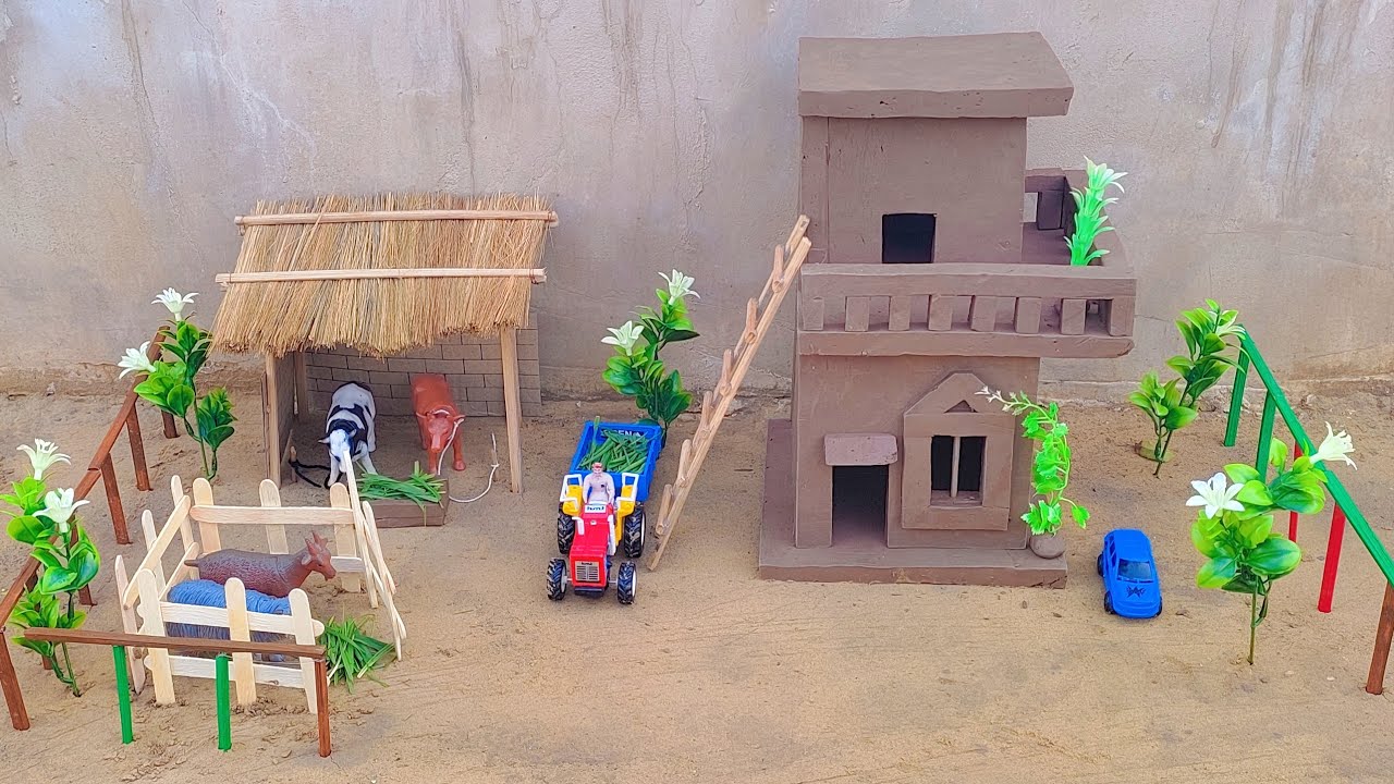 DIY how to make cow shed | house of animals | Make mini clay house 🏠 | Agriculture  project ||