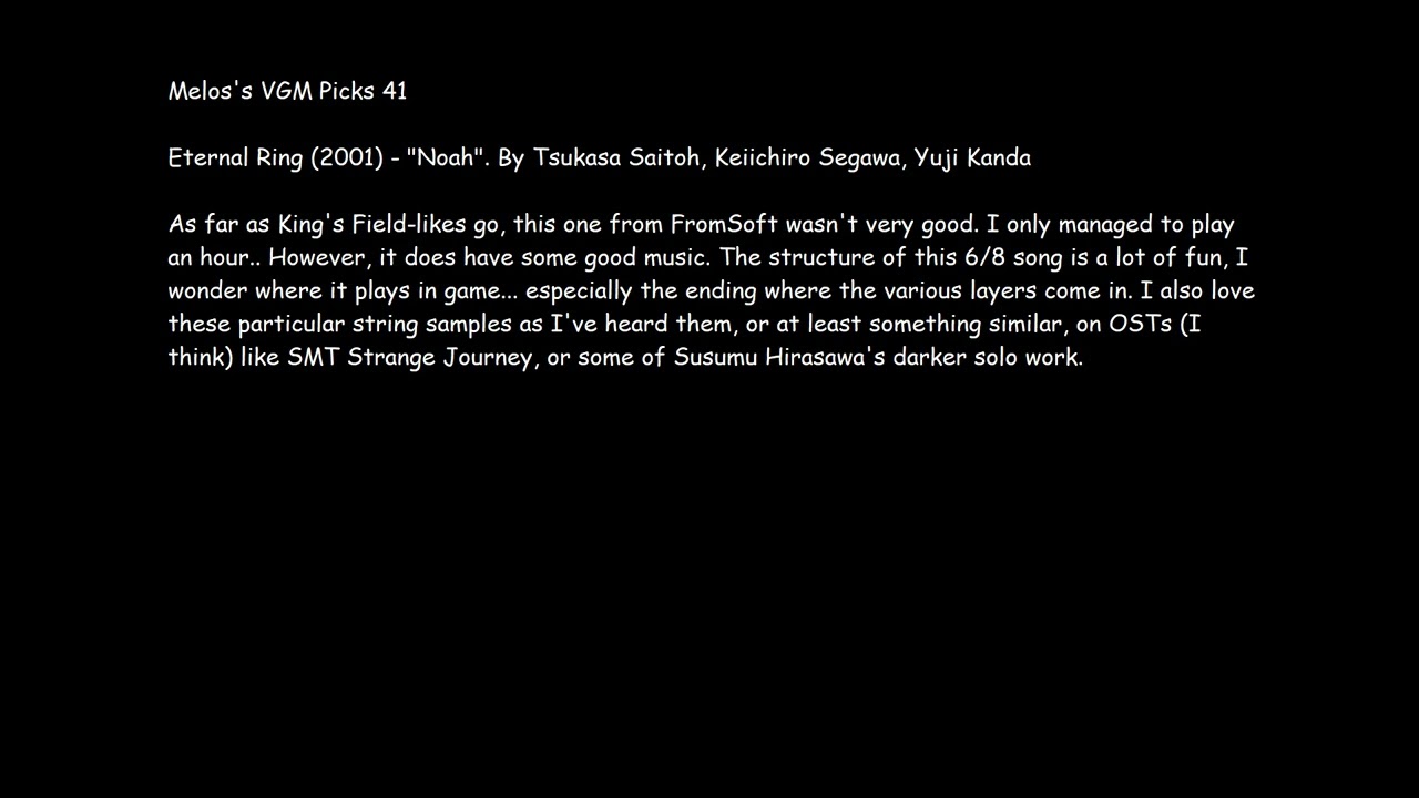 melos's vgm picks 041 - Eternal Ring (2001) - Noah (Extended)