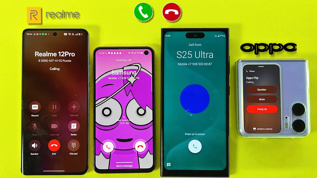 Incoming + Outgoing Call + Alarm Clock + Fake Call Samsung S25Ultra, Galaxy S10e, Realme, OPPO FLIP 