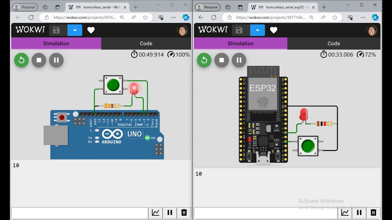 How to connect two Arduino or two ESP32 or Arduino with ESP32 in Wokwi Simulation?