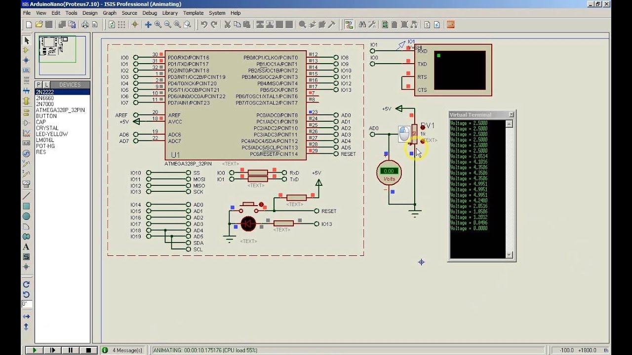 04а UART ADC POT Proteus