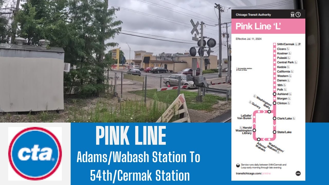 Chicago L Train Pink Line - Adams/Wabash Station To 54th/Cermak Station - Full Route