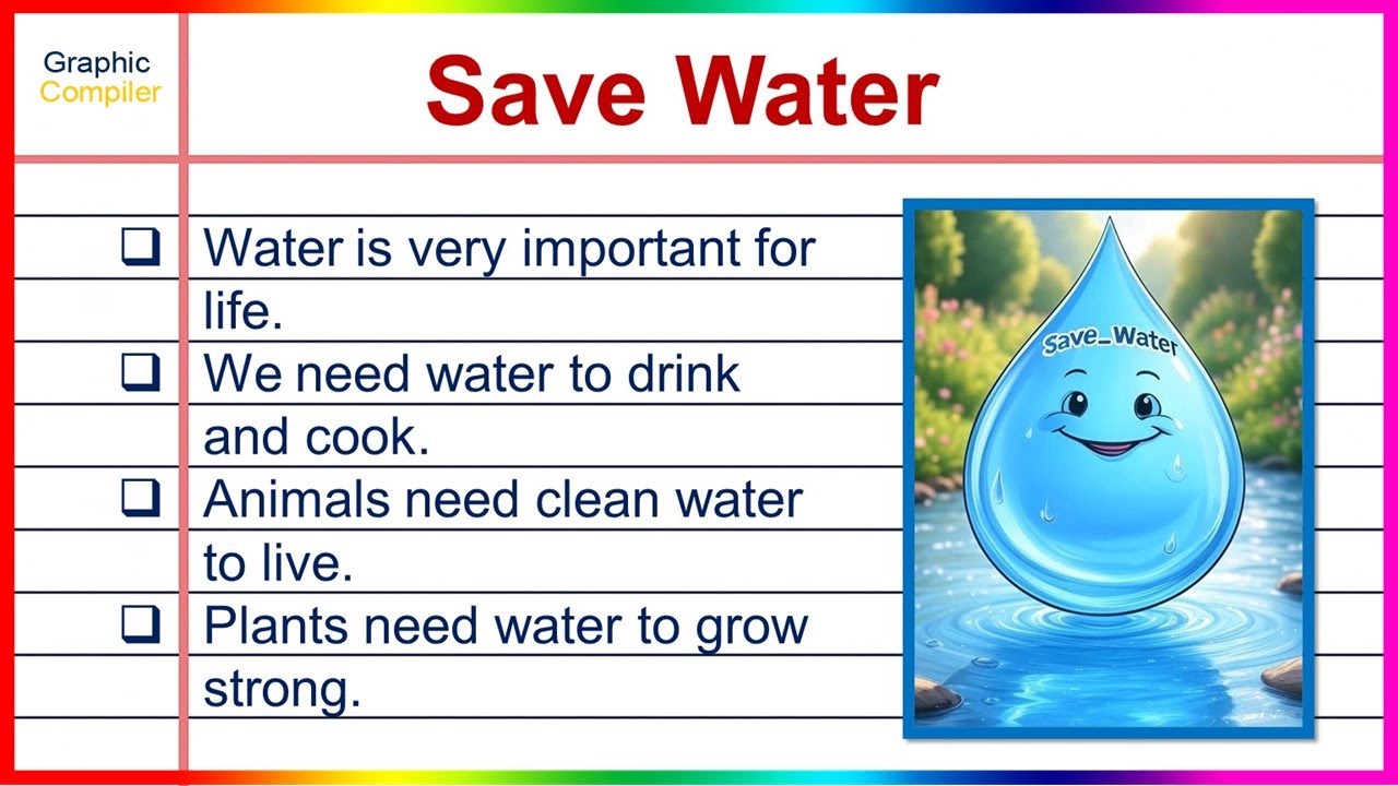 30 Lines on Save Water for Kids | Essay on Water Saving | GraphicCompiler | #Essay #kidslearning