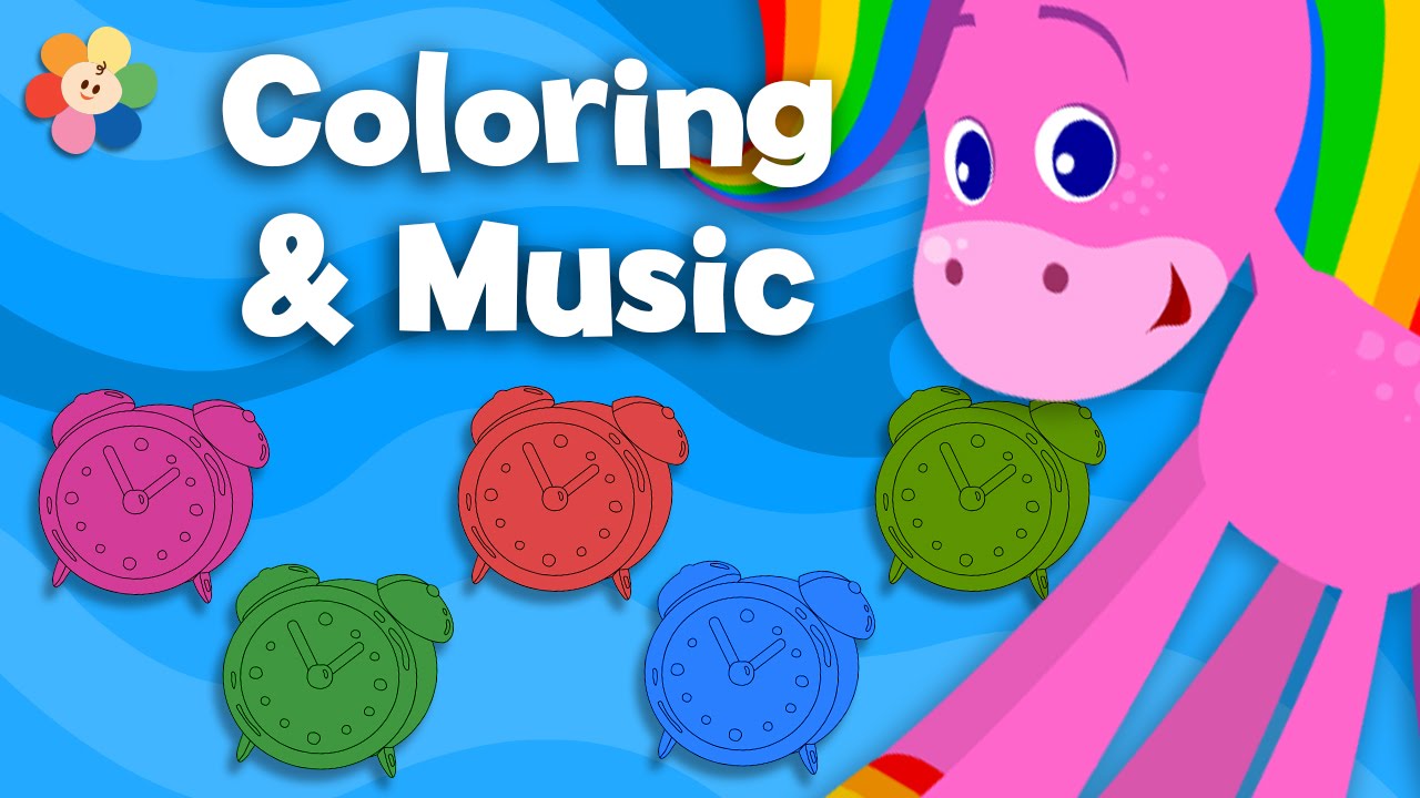 Clocks and Watch | Coloring & Music | Rainbow Horse | BabyFirst TV