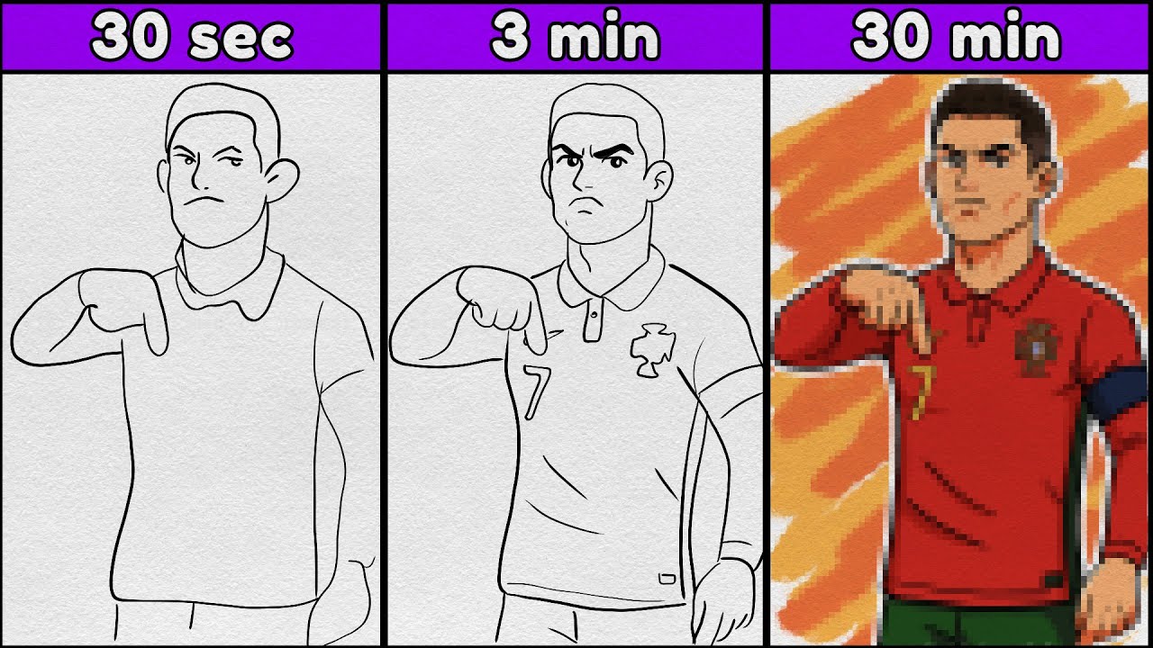 Drawing Challenge 30-Second, 3-Minute, and 30-Minute  &ndash; Cristiano Ronaldo Edition! ⚽🖌️