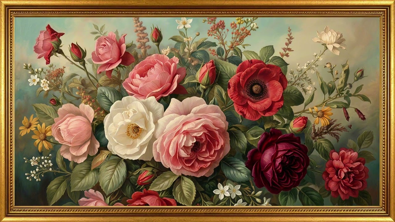 Romantic Garden Roses 🌹 Classical Floral Oil Painting | 4K TV Art Screensaver with Music