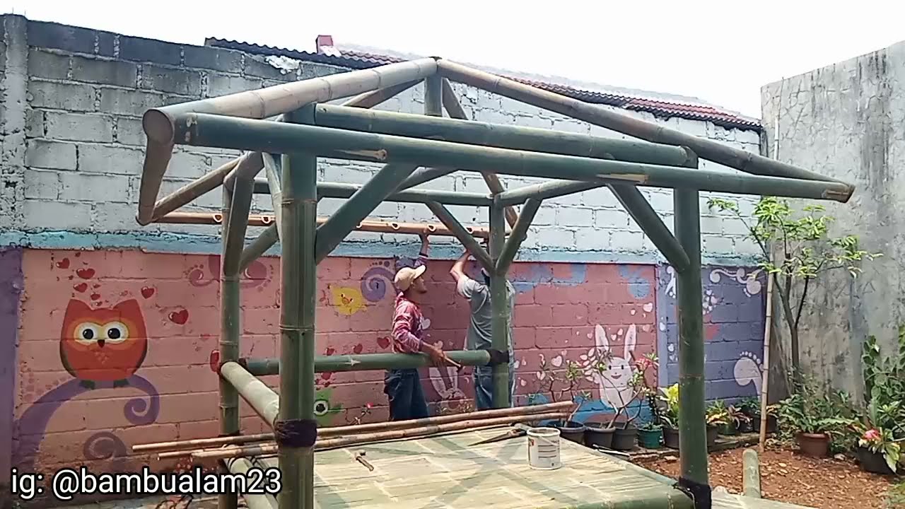 CARA MEMBUAT GAZEBO BAMBU UKURAN 2X2 METER /kerajinan bambu/bambu alam/hiasan taman