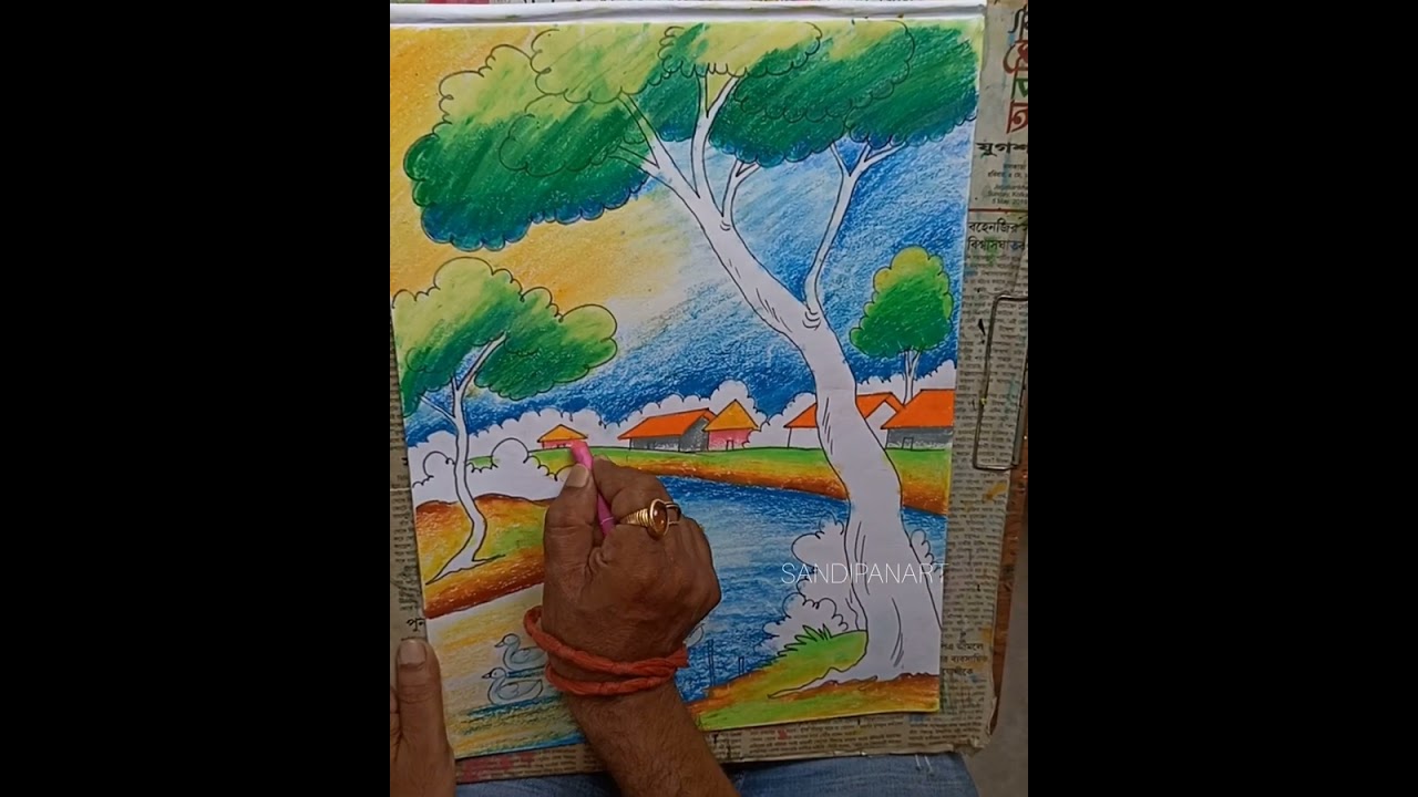 Easy scenery drawing for beginners/ scenery drawing tutorial #drawing #sandipanart 