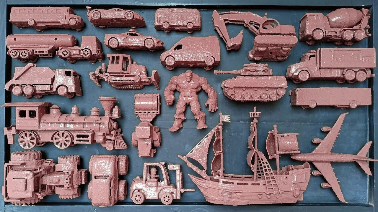 Find Buried Toy Cars and Clean Up Big Crane Trucks, Big Tank Trucks, and Swerving Trucks