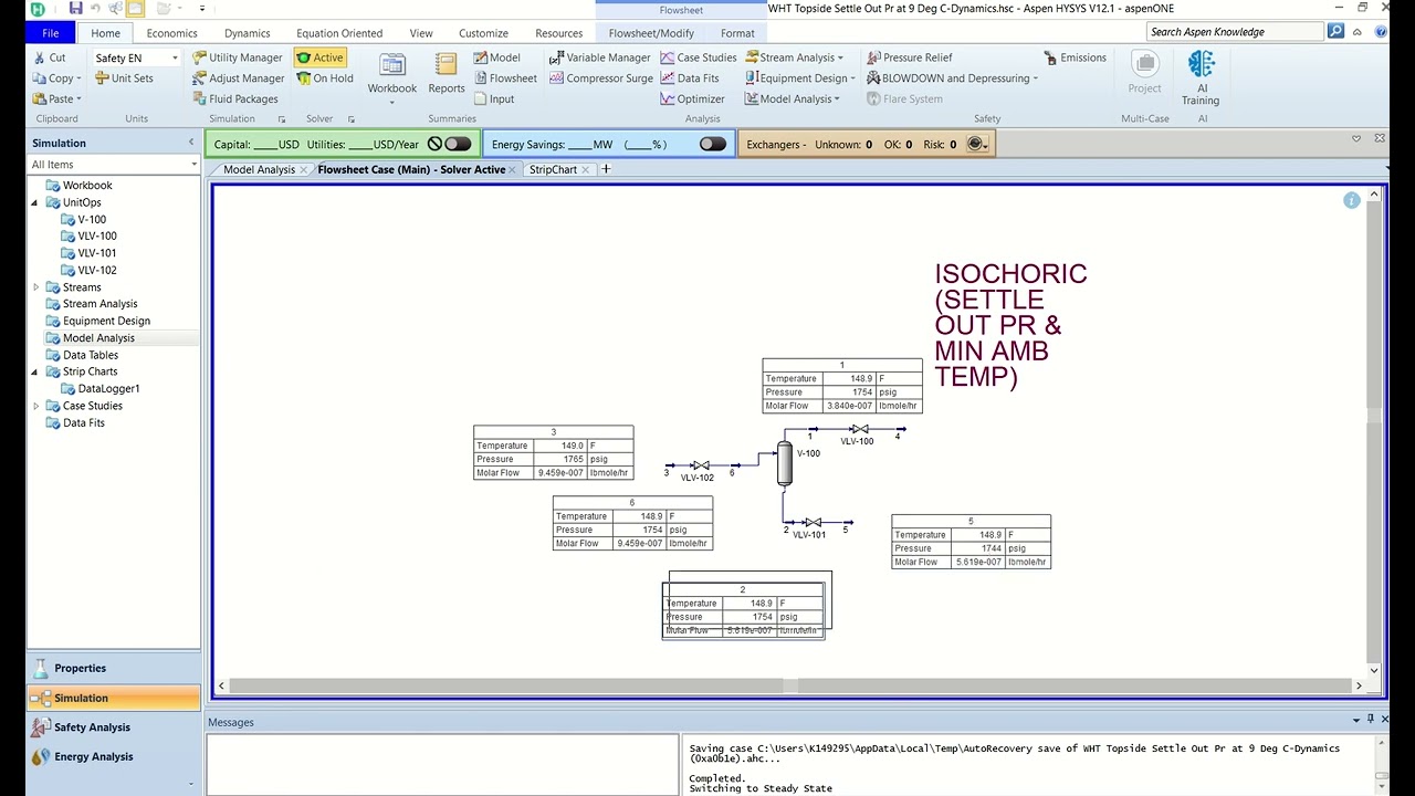 Hysys dynamics for vessel temperature and pressure losses